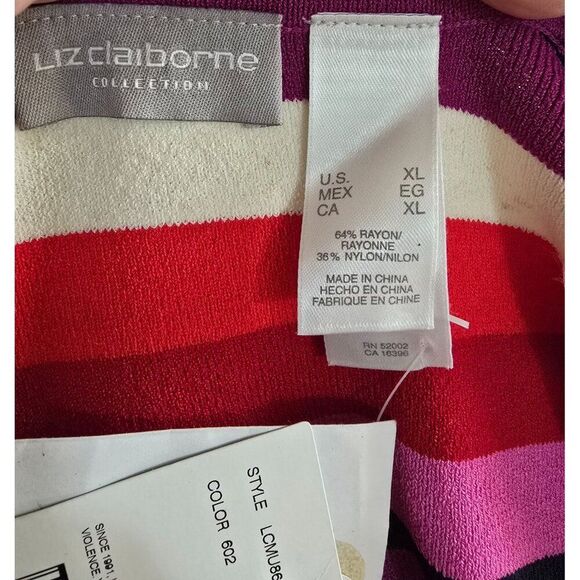 Liz Claiborne Womens XL Striped V-Neck Cardigan Button Front Multi-Color Design - Picture 7 of 8